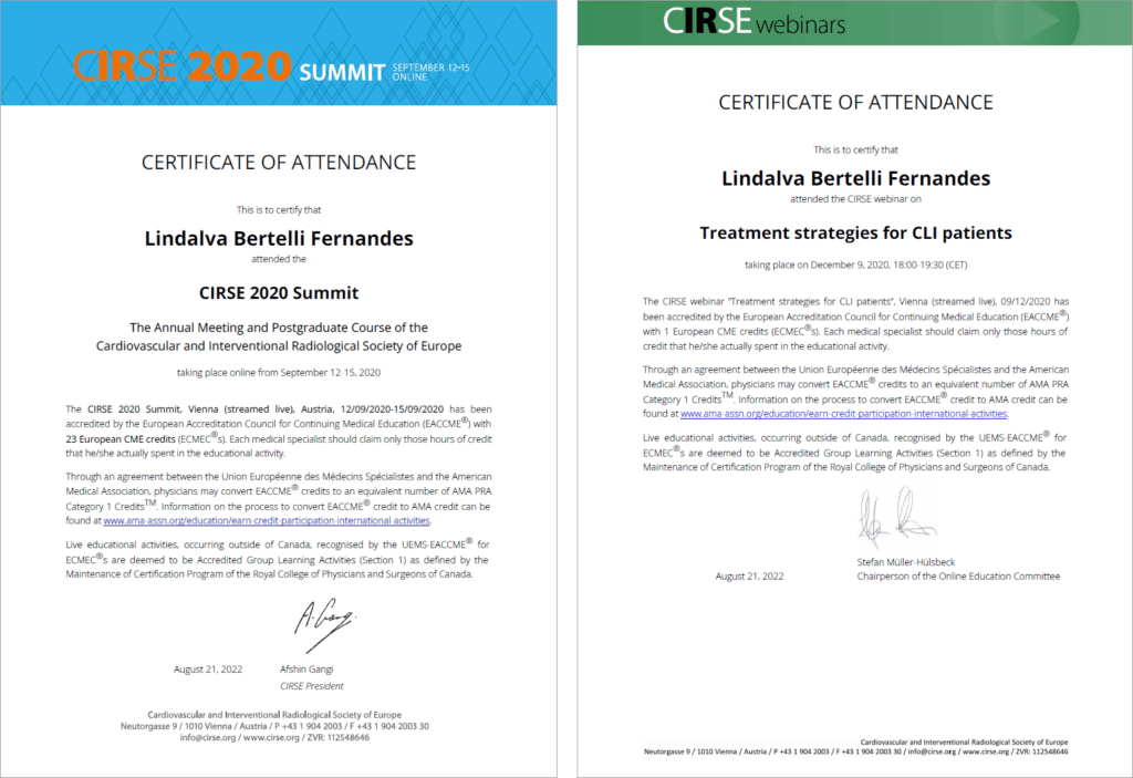 Certificados CIRSE 2020 Summit