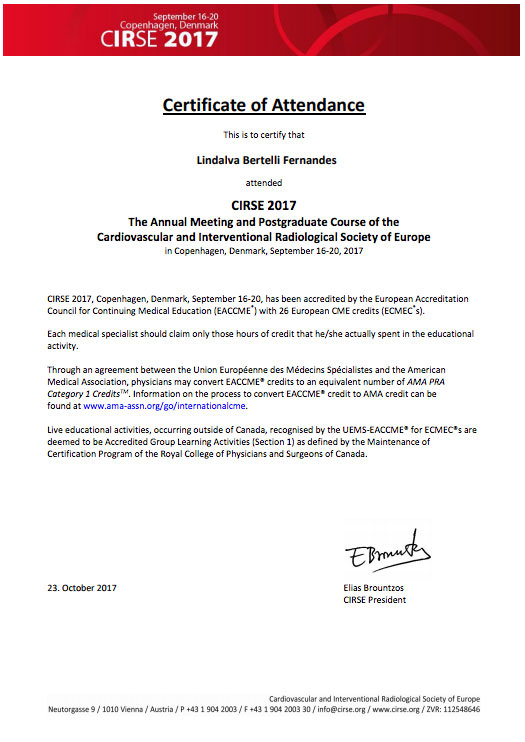 Certificados CIRSE 2017 Summit