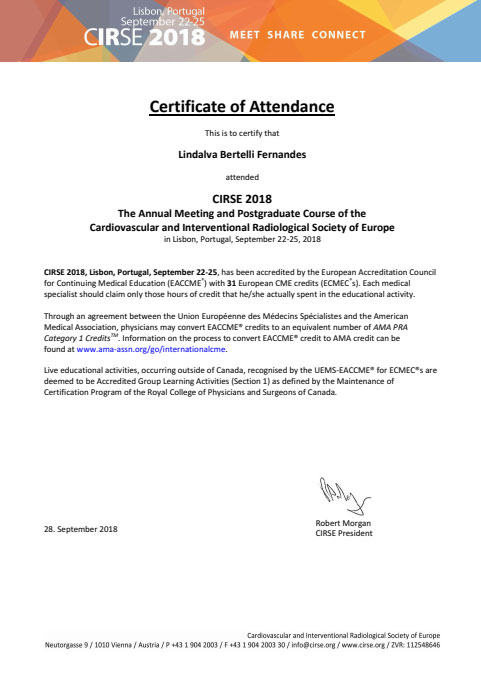 Certificados CIRSE 2018 Summit